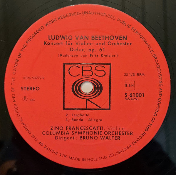 Ludwig van Beethoven - Bruno Walter, Zino Francescatti, Columbia Symphony Orchestra : Konzert Für Violine Und Orchester (LP, RE)