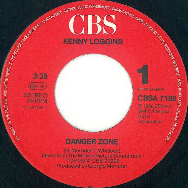 Kenny Loggins : Danger Zone (7", Single)