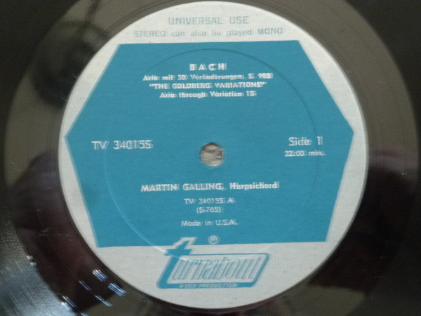 Bach*, Martin Galling : The Goldberg Variations (LP, Album, Uni)
