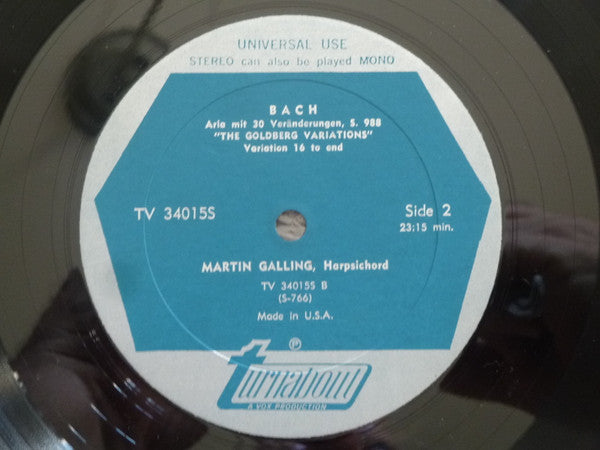 Bach*, Martin Galling : The Goldberg Variations (LP, Album, Uni)