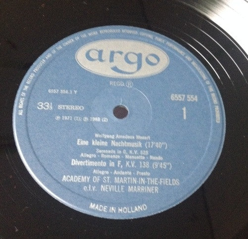 The Academy Of St. Martin-in-the-Fields, Sir Neville Marriner, Wolfgang Amadeus Mozart : Eine Kleine Nachtmusik / Serenata Notturna - Divertimento K.V. 138 / Notturno Voor 4 Orkesten (LP, Comp)
