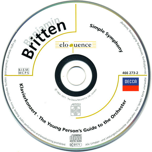 Benjamin Britten - Sviatoslav Richter, English Chamber Orchestra, Benjamin Britten : Simple Symphony • Klavierkonzert • The Young Person's Guide To The Orchestra (CD, Comp)