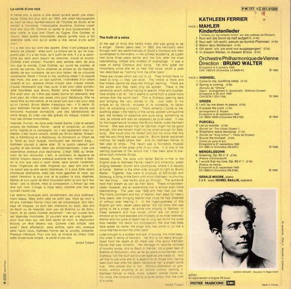 Gustav Mahler, Kathleen Ferrier / Orchestre Philharmonique De Vienne* , Direction Bruno Walter : Kindertotenlieder  (LP, Comp, Mono, RE)