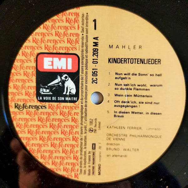 Gustav Mahler, Kathleen Ferrier / Orchestre Philharmonique De Vienne* , Direction Bruno Walter : Kindertotenlieder  (LP, Comp, Mono, RE)