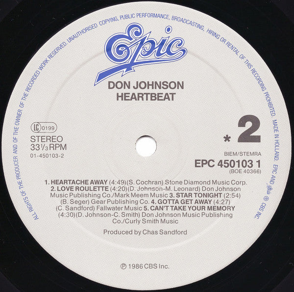 Don Johnson : Heartbeat (LP, Album, Gat)