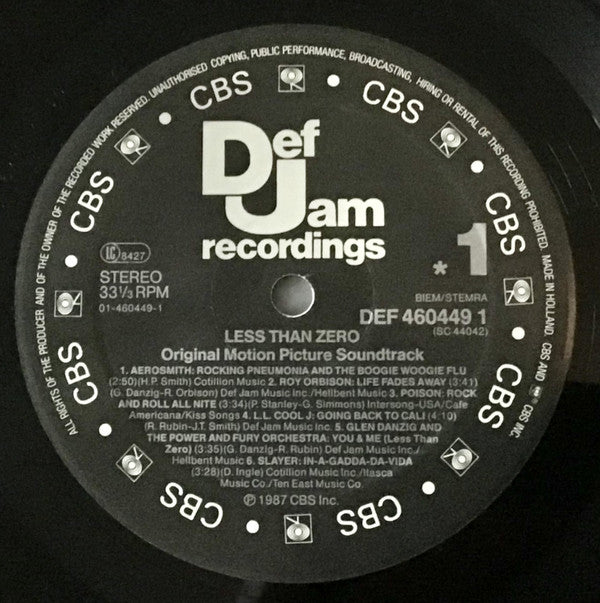 Various : Less Than Zero (Original Motion Picture Soundtrack) (LP, Comp)