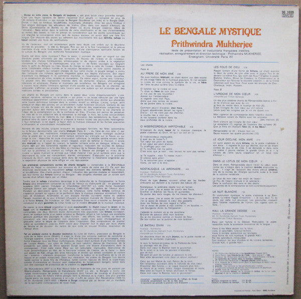 Prithwindra Mukherjee : Le Bengale Mystique (LP, Album)