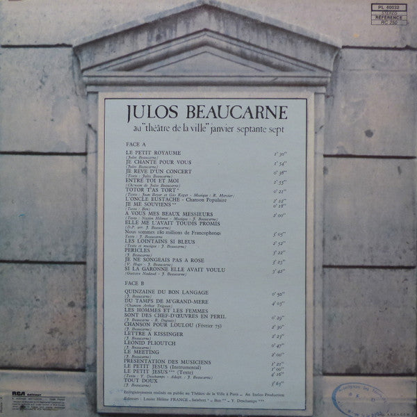 Julos Beaucarne : Au "Théâtre De La Ville" Janvier Septante Sept (LP, Album)