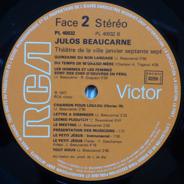 Julos Beaucarne : Au "Théâtre De La Ville" Janvier Septante Sept (LP, Album)