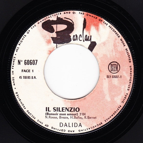 Dalida : Il Silenzio (7", Single, Jukebox, Promo)