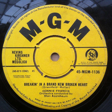 Connie Francis : Breakin' In A Brand New Broken Heart (7", Single)