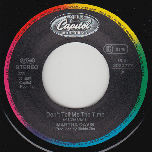 Martha Davis : Don't Tell Me The Time (7", Single)