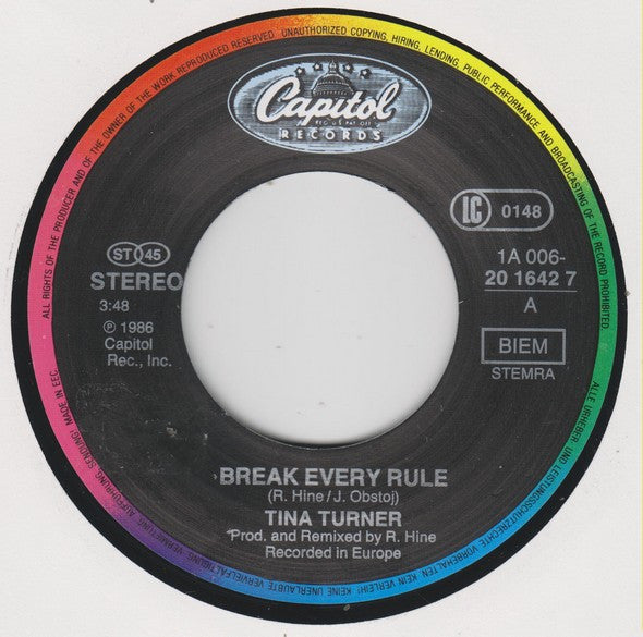 Tina Turner : Break Every Rule (7", Single)