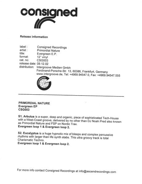 Primordial Nature : Evergreen E.P. (12", EP, Promo, TP, W/Lbl)