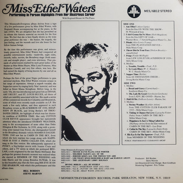 Ethel Waters : Performing In Person Highlights From Her Illustrious Career (LP, Comp)