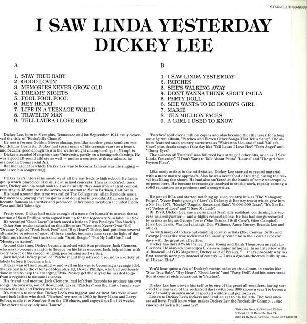 Dickey Lee : I Saw Linda Yesterday (LP, Comp)