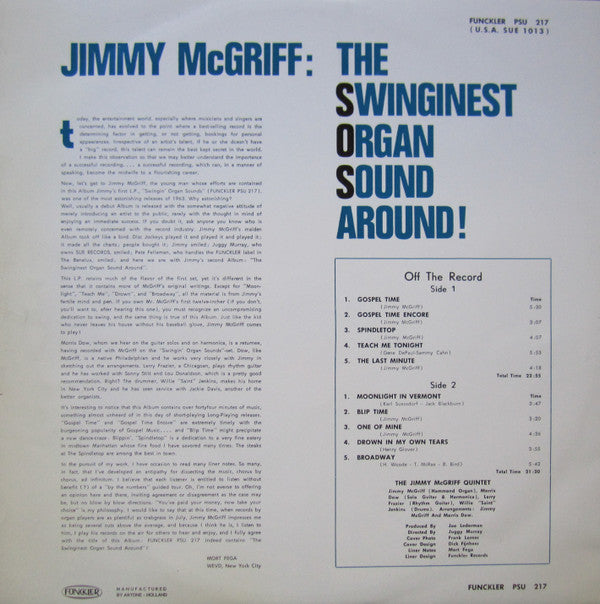 Jimmy McGriff : The Swinginest Organ Sound Around ! (LP)