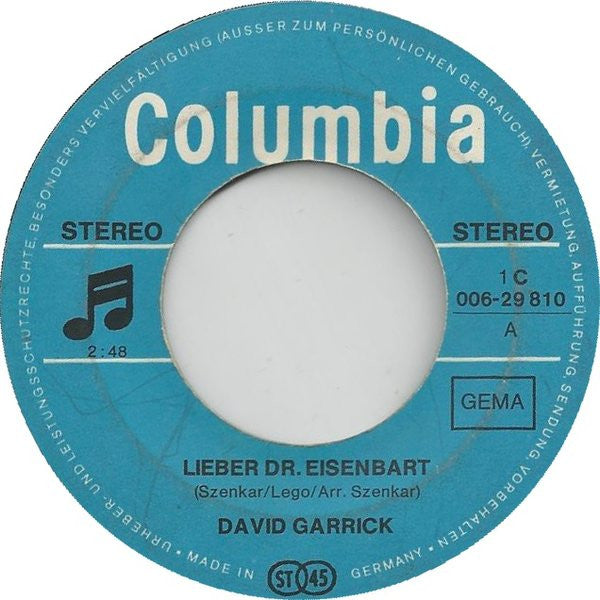 David Garrick : Lieber Dr. Eisenbart (7")