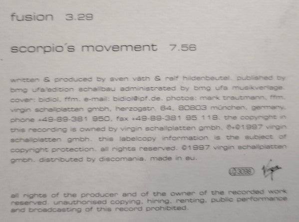 Sven Väth : Fusion / Scorpio's Movement (12", Single, Ltd, Num)