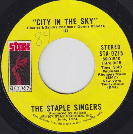 The Staple Singers : City In The Sky / That's What Friends Are For (7", Styrene, Ter)