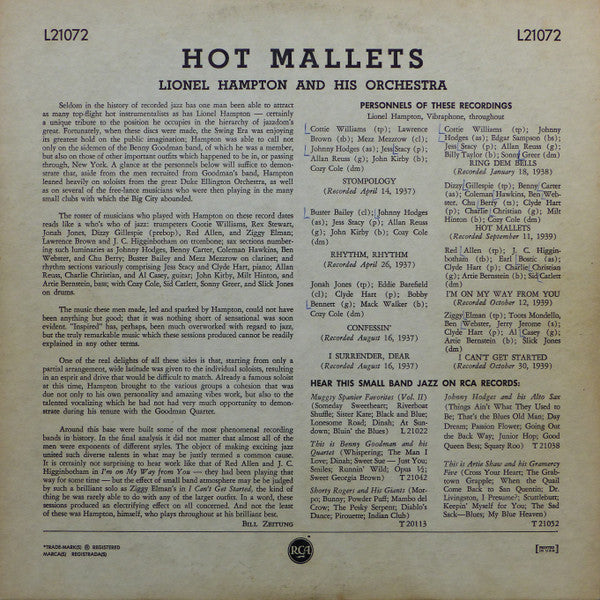 Lionel Hampton And His Orchestra : Hot Mallets (LP, Comp)