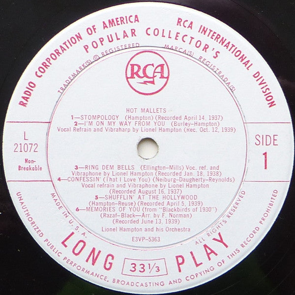 Lionel Hampton And His Orchestra : Hot Mallets (LP, Comp)