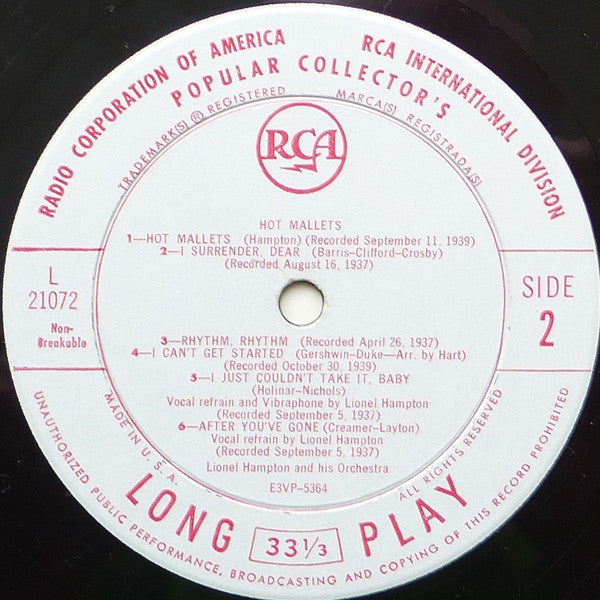 Lionel Hampton And His Orchestra : Hot Mallets (LP, Comp)