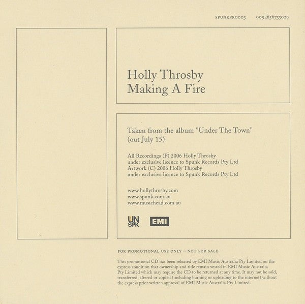 Holly Throsby : Making A Fire (CD, Single, Promo, Car)