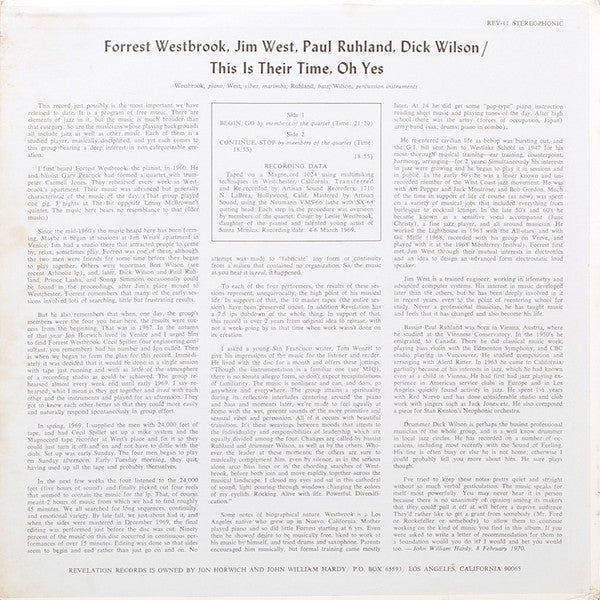 Forrest Westbrook, Jim West (18), Paul Ruhland, Dick Wilson (4) : This Is Their Time, Oh Yes (LP)