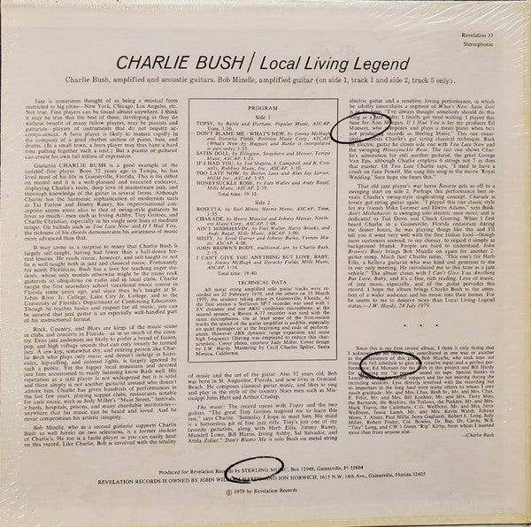 Charlie Bush : Introducing The Jazz Guitar Of Charlie Bush Local Living Legend (LP)