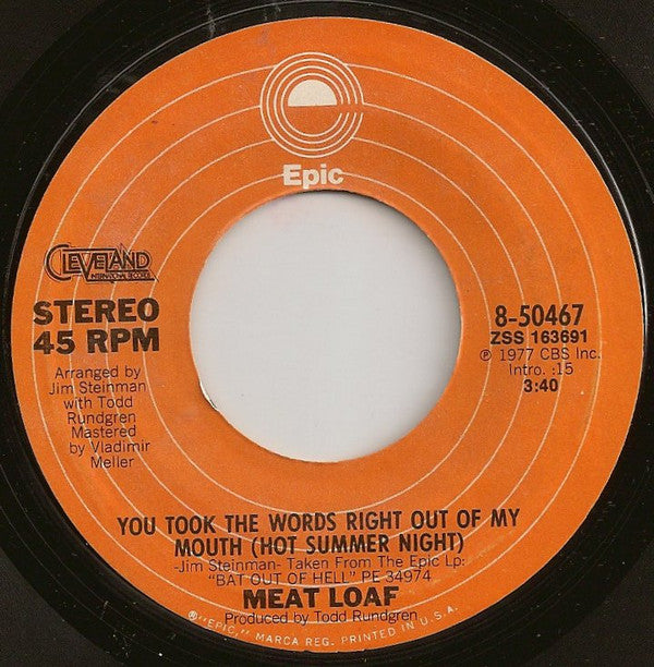 Meat Loaf : You Took The Words Right Out Of My Mouth (7", Single, Styrene)