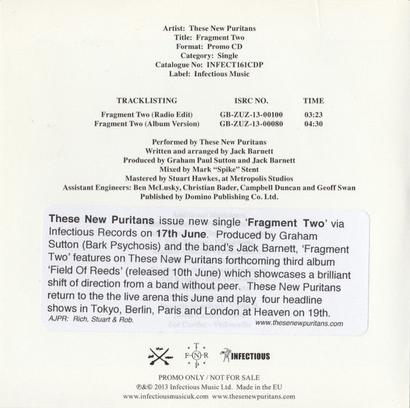 These New Puritans : Fragment Two (CD, Single, Promo)