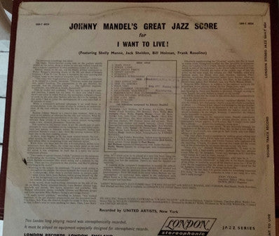 Johnny Mandel : Johnny Mandel's Great Jazz Score I Want To Live! (LP, Album)
