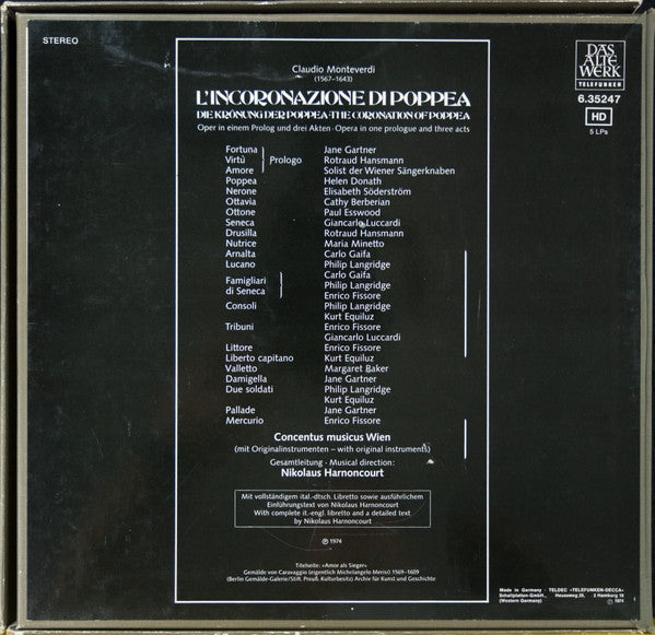 Claudio Monteverdi - Helen Donath • Elisabeth Söderström • Cathy Berberian • Paul Esswood, Concentus Musicus Wien, Nikolaus Harnoncourt : Die Krönung Der Poppea (5xLP + Box)