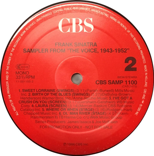 Frank Sinatra : Sampler From "The Voice: 1943 - 1952" (LP, Comp, Mono, Promo)