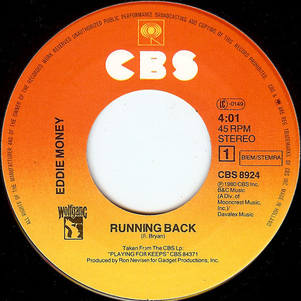 Eddie Money : Running Back (7", Single)