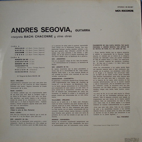 Andrés Segovia : Interpreta Bach: Chaconne Y Otras Obras (LP, Album, RE)