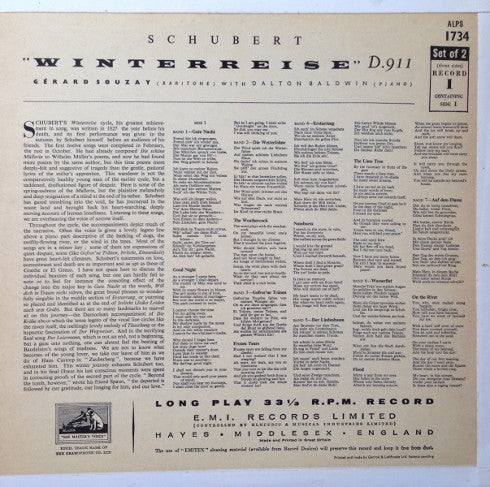 Franz Schubert  / Winterreise /  Gérard Souzay : Die Winterreise (2xLP, Album, Mono, Etch)