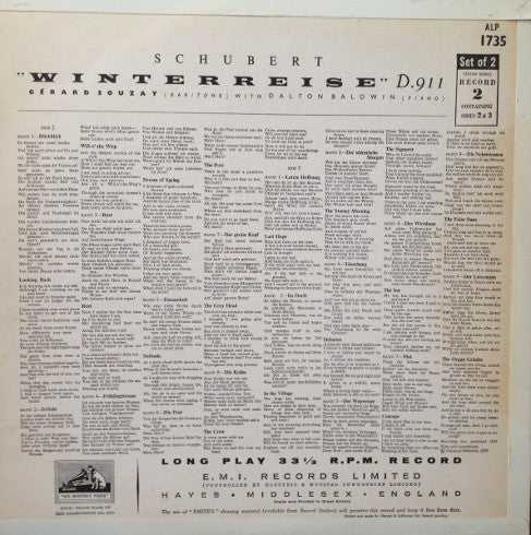 Franz Schubert  / Winterreise /  Gérard Souzay : Die Winterreise (2xLP, Album, Mono, Etch)