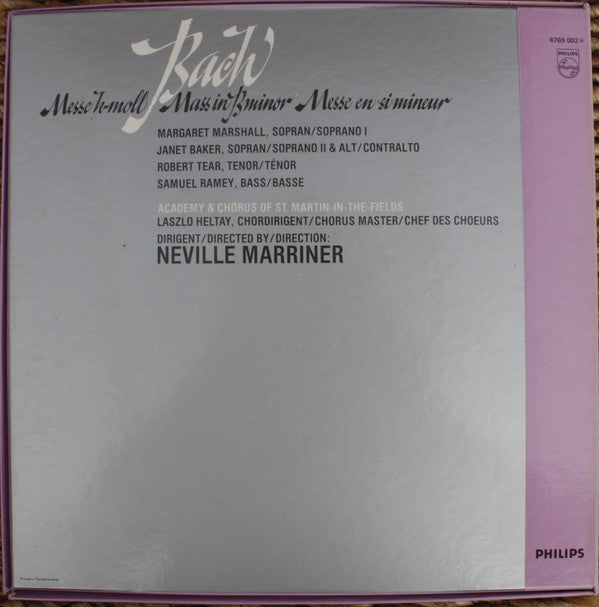 Johann Sebastian Bach, Margaret Marshall, Janet Baker, Robert Tear, Samuel Ramey, Chorus Of St Martin In The Fields & The Academy Of St. Martin-in-the-Fields, Sir Neville Marriner : Messe H-Moll = Mass In B Minor = Messe En Si Mineur (3xLP, Album + Box)
