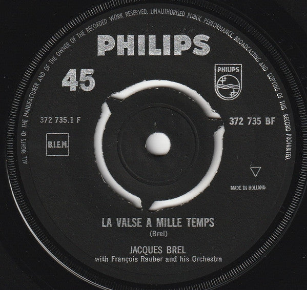 Jacques Brel : La Valse A Mille Temps (7", Single, Mono, RE)