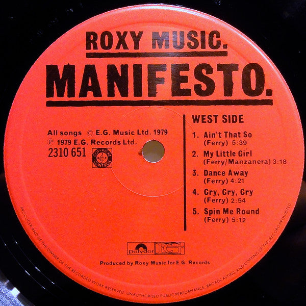 Roxy Music : Manifesto (LP, Album)