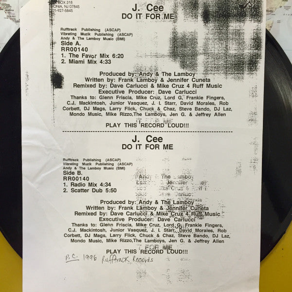 J. Cee : Do It For Me (12", TP)