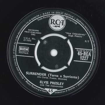 Elvis Presley With The Jordanaires : Surrender (Torna A Surriento) (7", Single)