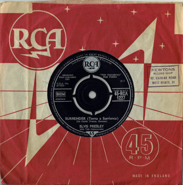 Elvis Presley With The Jordanaires : Surrender (Torna A Surriento) (7", Single)