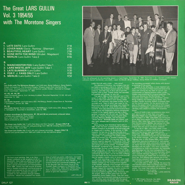Lars Gullin With The Moretone Singers : The Great Lars Gullin Vol. 3 1954/55 (LP, Album, RE)