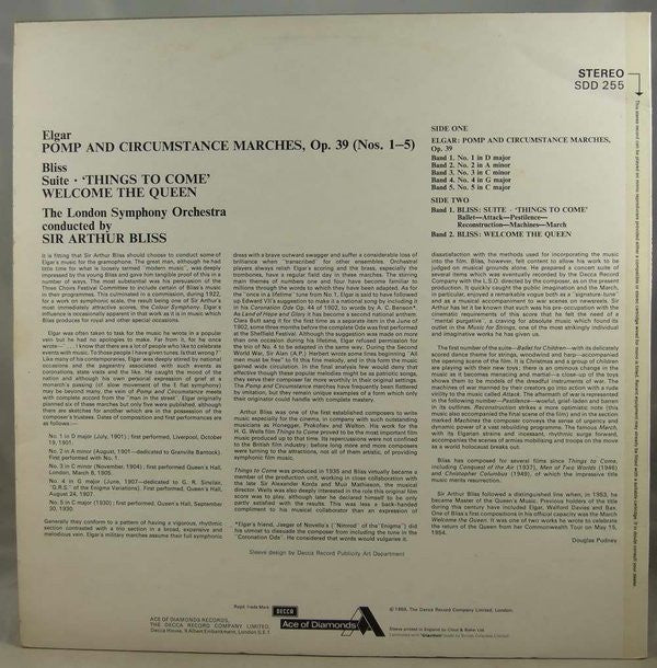 Sir Edward Elgar, Arthur Bliss, London Symphony Orchestra, Arthur Bliss : Pomp And Circumstance Marches; Things To Come; Welcome The Queen (LP)