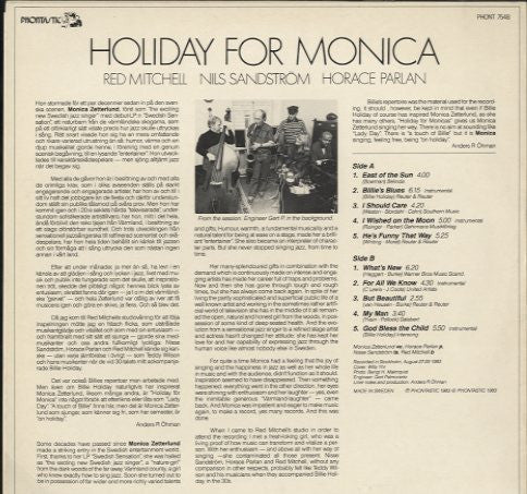 Monica Zetterlund, Red Mitchell, Nisse Sandström, Horace Parlan : Holiday For Monica (LP, Album)