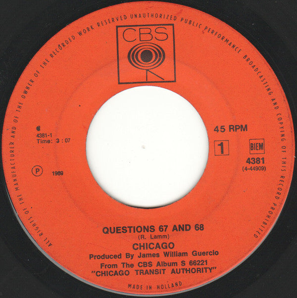 Chicago (2) : Questions 67 And 68 (7", Single)
