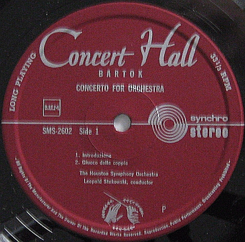 Béla Bartók, Houston Symphony Orchestra, Leopold Stokowski : Concerto For Orchestra (LP, Album)